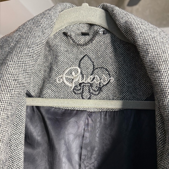 GUESS Tweed Pea Coat Womens M Gray Black Double Breasted Jacket Y2K Academia 00s - Picture 3 of 5